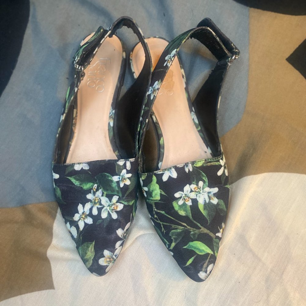 Franco Sarto Mule Slingbacks Floral Pointed Toe Ballet Flats Size 7